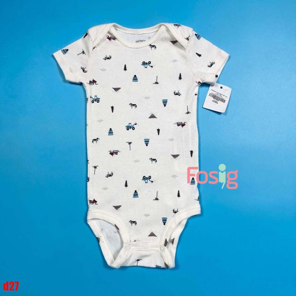  12m-18m Bodysuit Tay Ngắn Bé Trai Cter50 - Trắng Xe Xúc Nhỏ 