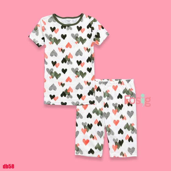  [14-15kg; 18-40kg] Set Đồ Bộ Ngắn Bé Gái Cter120 - Trắng Tim Xanh Cam 