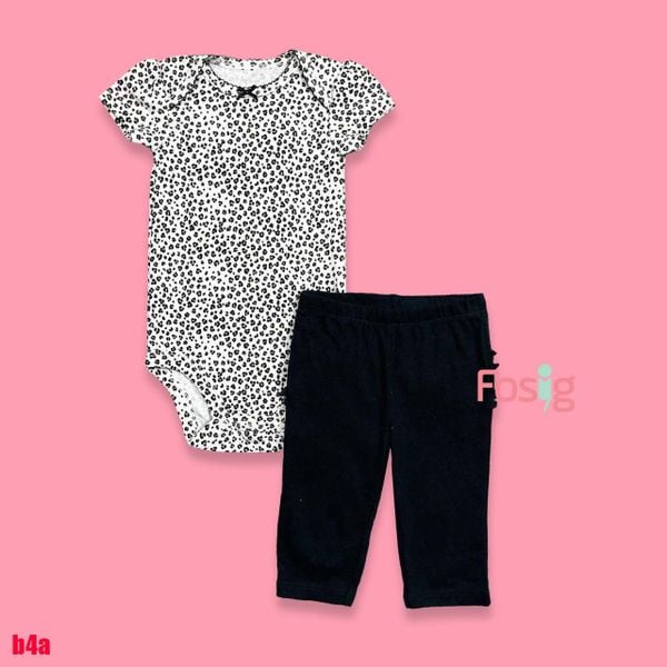 [0-3m] Set Body Kèm Quần Bé Gái Carter - Trắng Da Beo 