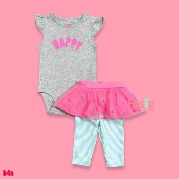  [0-3m] Set Bodysuit Và Quần Bé Gái Cter - Xám Happy 