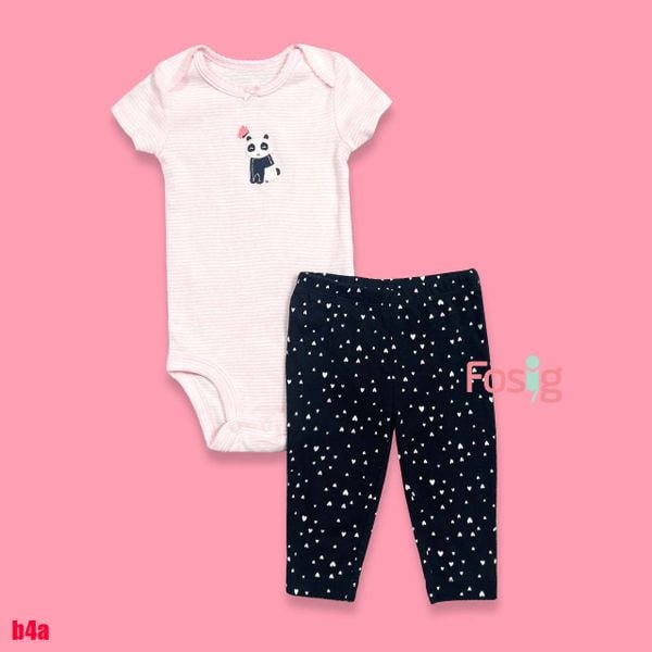 [0-6m] Set Body Kèm Quần Bé Gái Carter - Sọc Hồng Gấu 