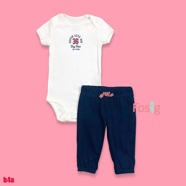  [3m-9m] Set Body Kèm Quần Bé Trai cter - Trắng Số Đỏ 