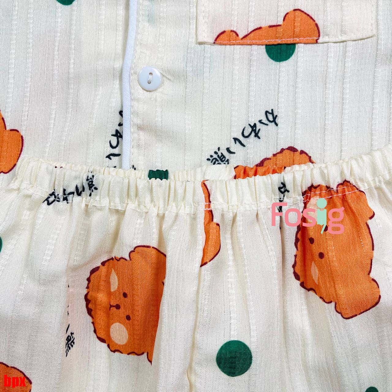  [6-12kg] Set Đồ Bộ Ngủ Ngắn Pijama Vải Xô Cho Bé - Kem Gấu Cam 