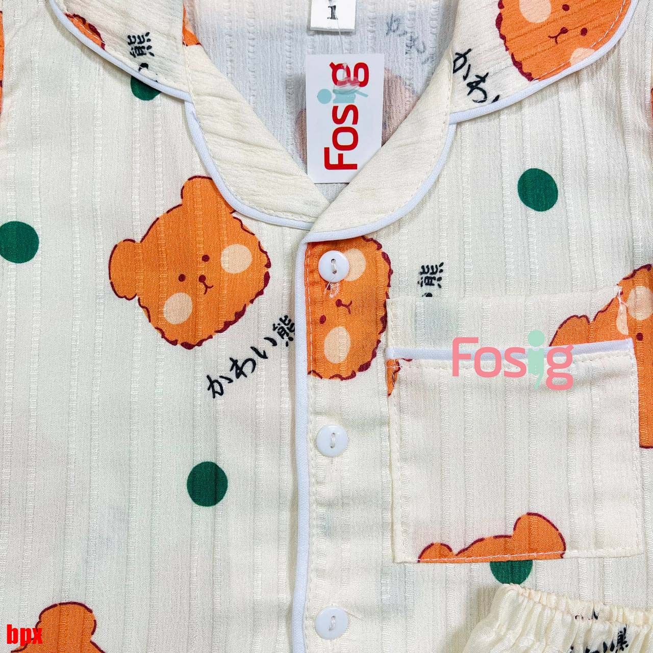  [6-12kg] Set Đồ Bộ Ngủ Ngắn Pijama Vải Xô Cho Bé - Kem Gấu Cam 