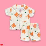  [6-12kg] Set Đồ Bộ Ngủ Ngắn Pijama Vải Xô Cho Bé - Kem Gấu Cam 