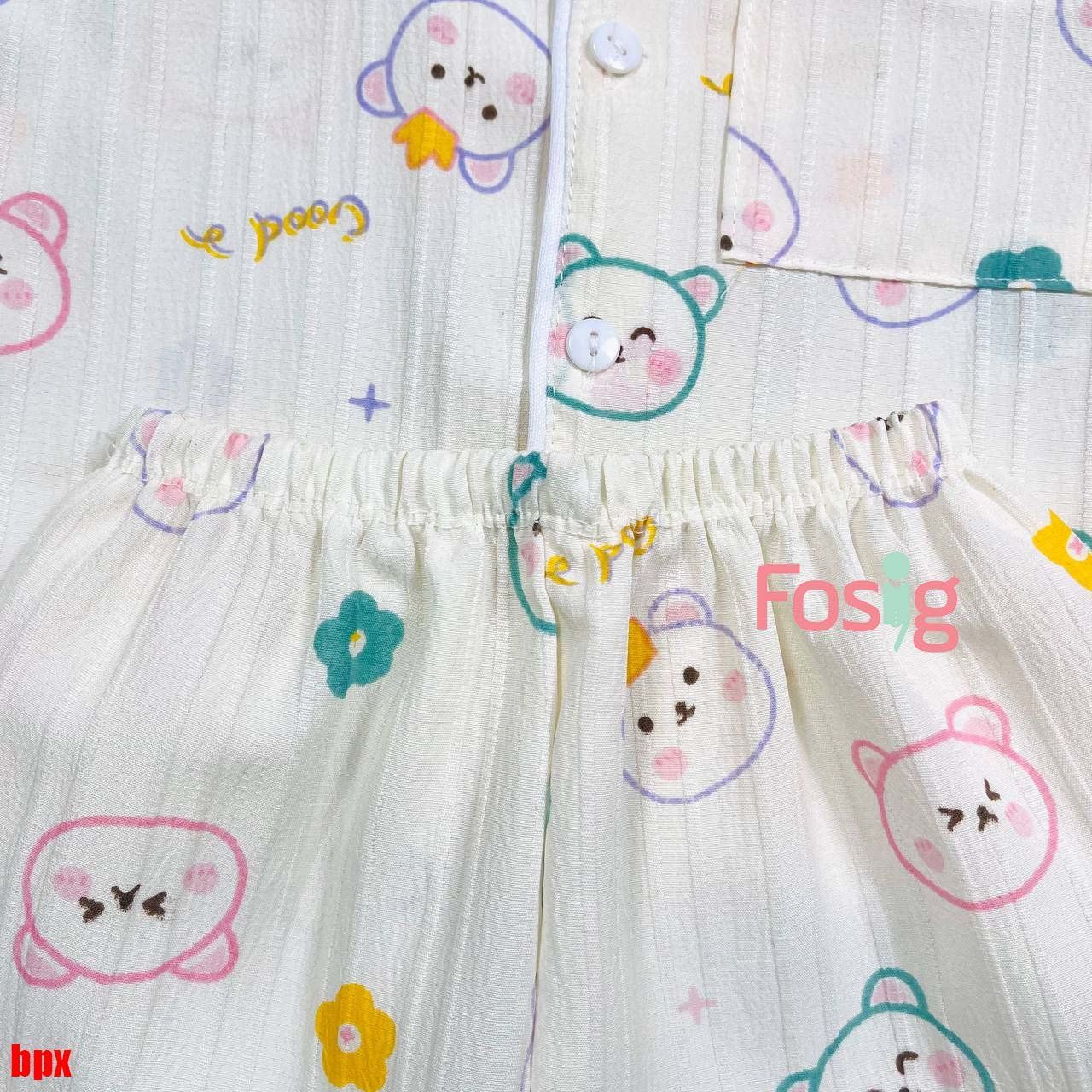  [6-9kg; 12-13kg] Set Đồ Bộ Ngủ Ngắn Pijama Vải Xô Cho Bé - Kem Gấu Hoa 