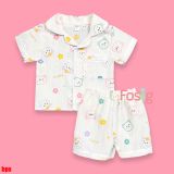  [6-9kg; 12-13kg] Set Đồ Bộ Ngủ Ngắn Pijama Vải Xô Cho Bé - Kem Gấu Hoa 