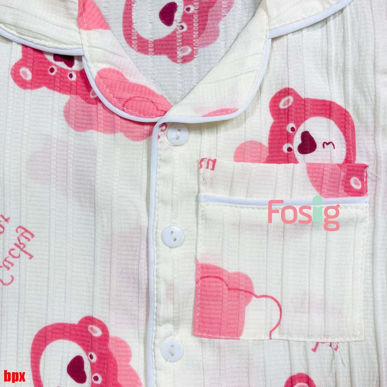  [6-7kg] Set Đồ Bộ Ngủ Ngắn Pijama Vải Xô Cho Bé - Kem Gấu Dâu 