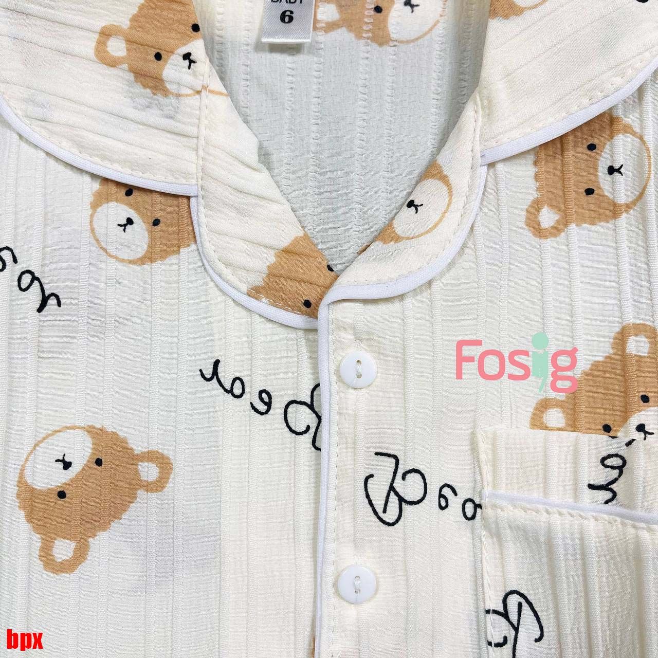  [6-10] Set Đồ Bộ Ngủ Ngắn Pijama Vải Xô Cho Bé - Kem Gấu Nâu 