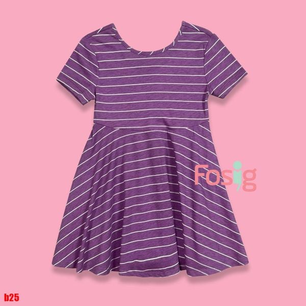  [14-15kg] Đầm Tay Ngắn Bé Gái ON - Tím Đậm Sọc 