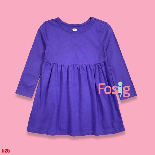  11-12kg Đầm Thun Cotton Tay Dài Bé Gái ON - Xanh Tím 