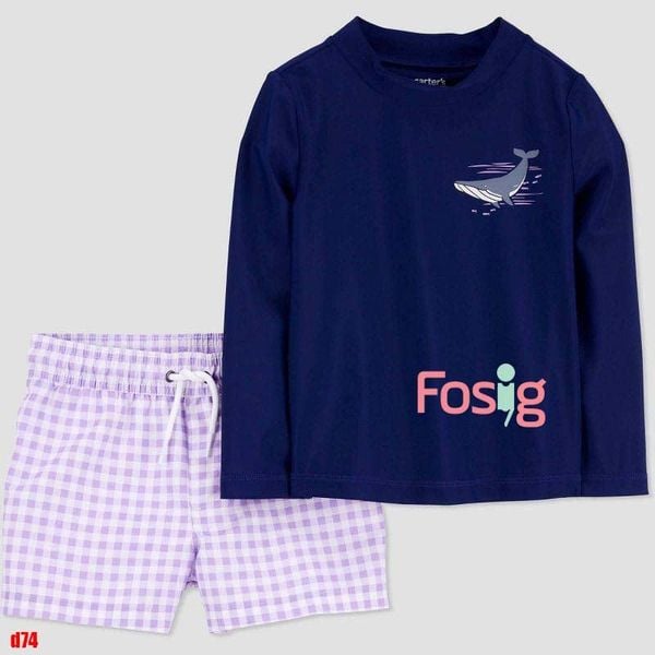  10-15kg Set Đồ Bơi Bé Trai Cter- Navy cá voi tím D74 