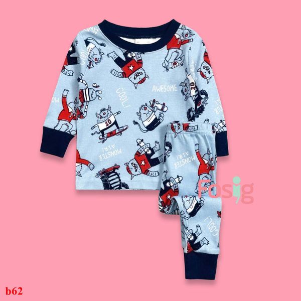  [5-6kg] Set Đồ Bộ Dài Bé Trai Cter  - Xanh Awesome 