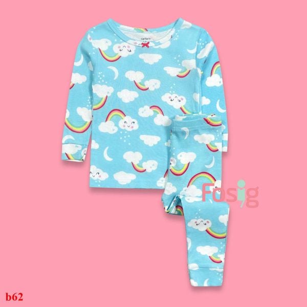  18-19kg Set Đồ Bộ Dài Bé Gái Cter - Xanh Cầu Vồng tay dài 