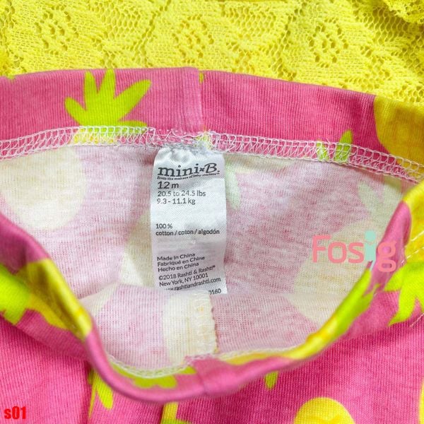  [3m-6m; 9-12m] Set Áo Váy Kèm Quần Bé Gái - Vàng Ren 