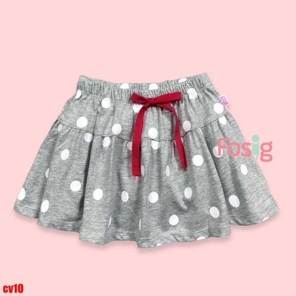  [10-16kg] Chân váy thun kèm chip cho bé gái- Xám chấm trắng CV10 
