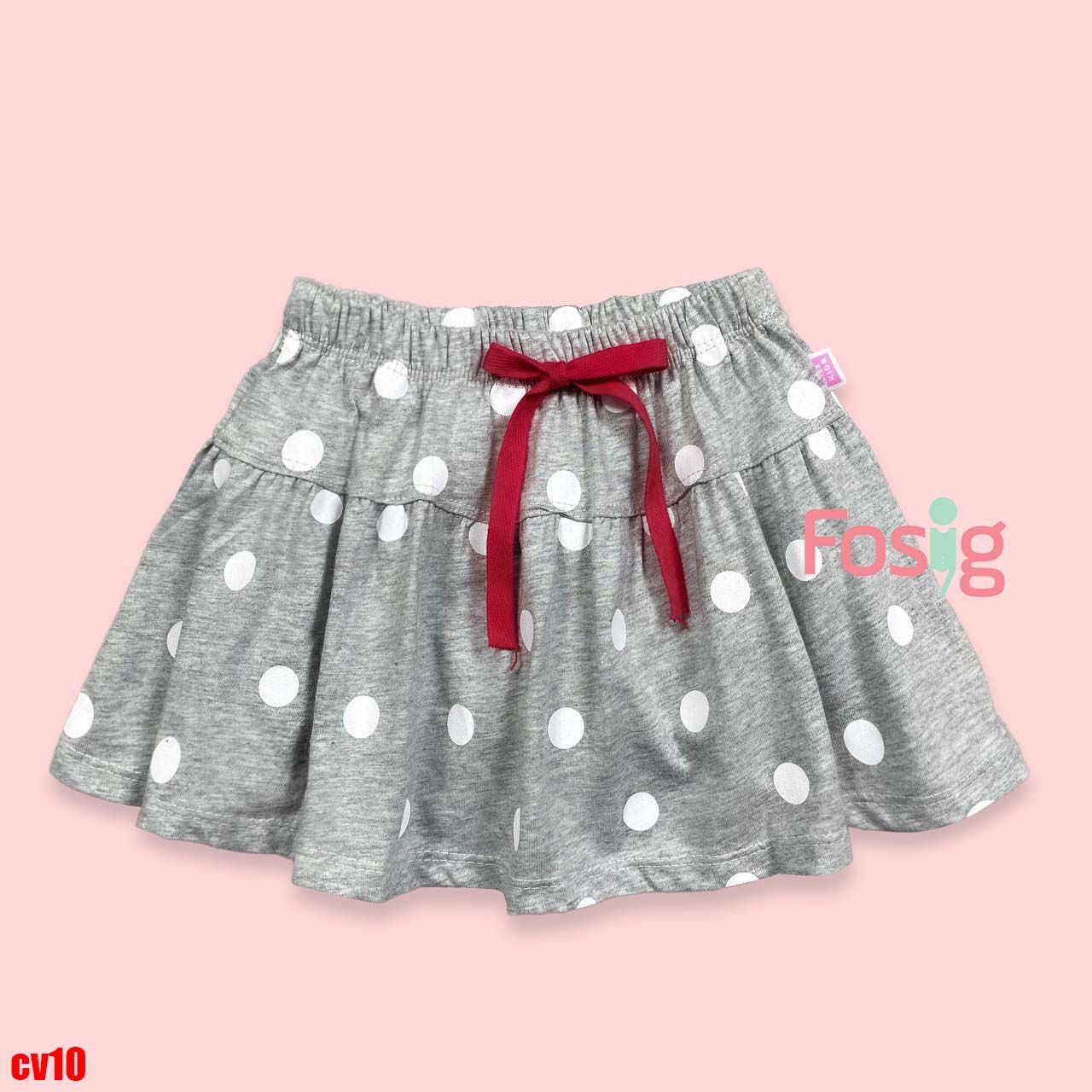  [10-16kg] Chân váy thun kèm chip cho bé gái- Xám chấm trắng CV10 