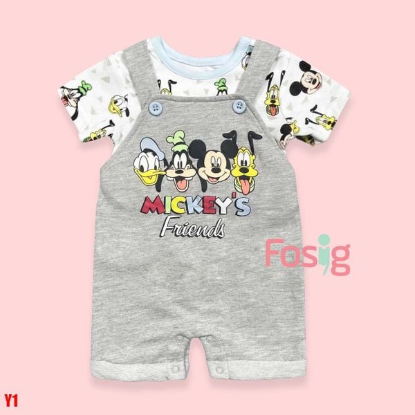  [3m và 24m] Set yếm kèm áo thun mềm cho bé DN- Xám MickeyFriends áo trắng Y1 