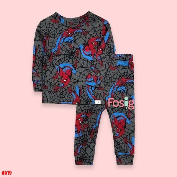  [12-18M ; 48-55kg] Set Đồ Bộ Dài Bé Trai GP2 - Xám Đen Người Nhện 