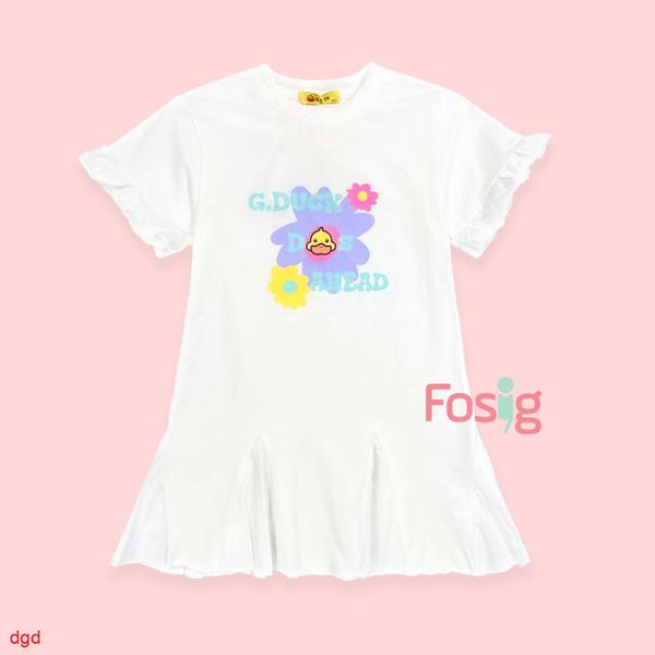  [16-26kg] Đầm Tay Ngắn Cho Bé Gái - Trắng Hoa G.duck 