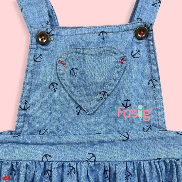  [0-3m ; 12m-5T ] Yếm Đầm Bé Gái geo  - Xanh Mỏ Neo 