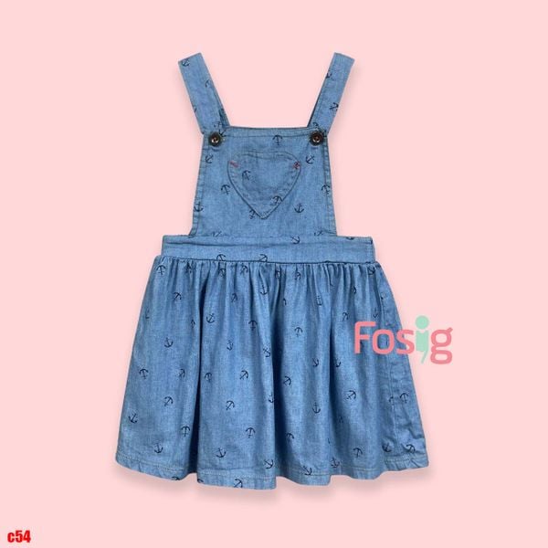  [0-3m ; 12m-5T ] Yếm Đầm Bé Gái geo  - Xanh Mỏ Neo 