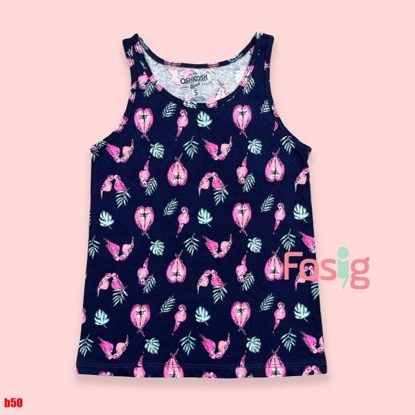  [15-25kg] Áo Thun Sát Nách Bé Gái Oskos- Navy vẹt hồng B50 