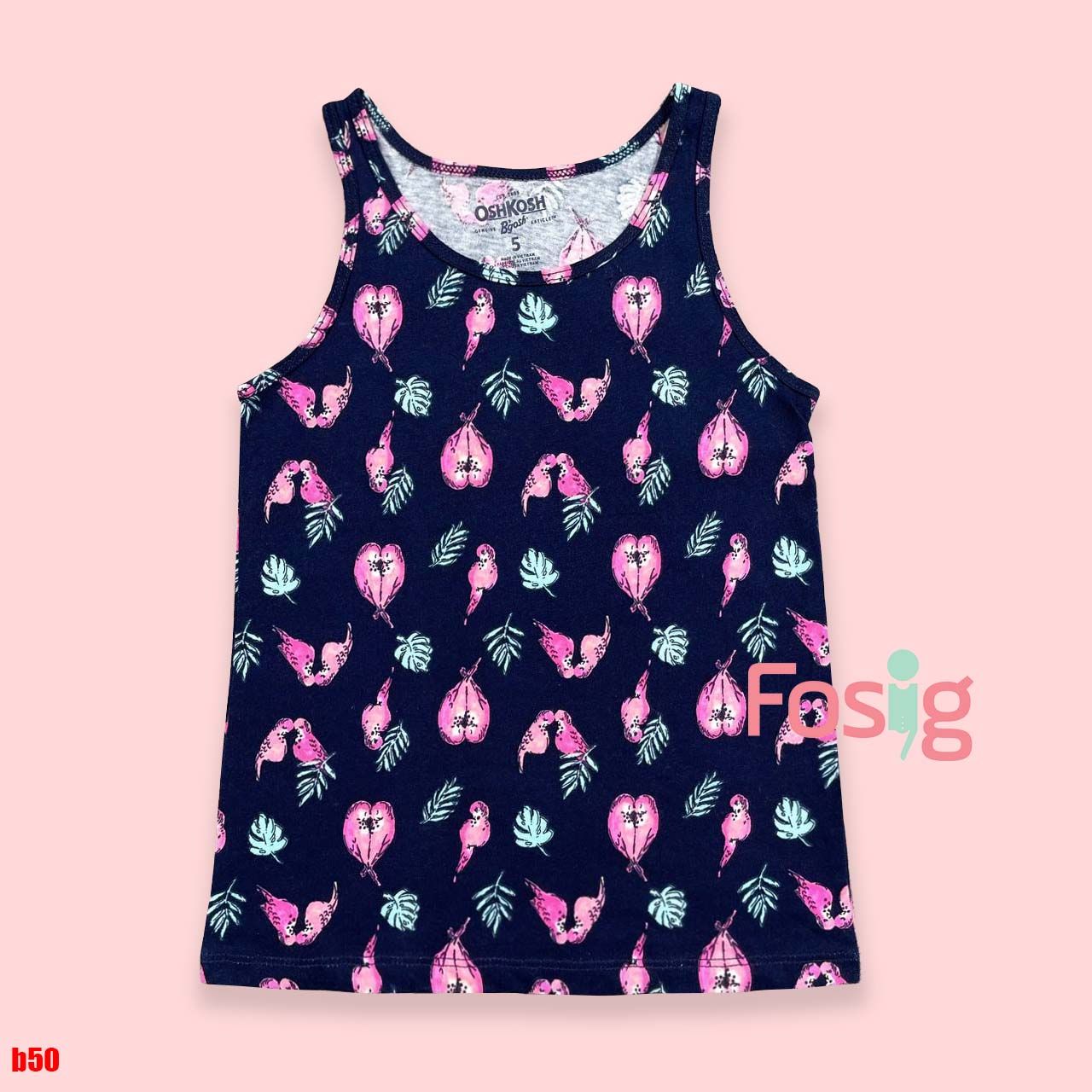  [15-25kg] Áo Thun Sát Nách Bé Gái Oskos- Navy vẹt hồng B50 