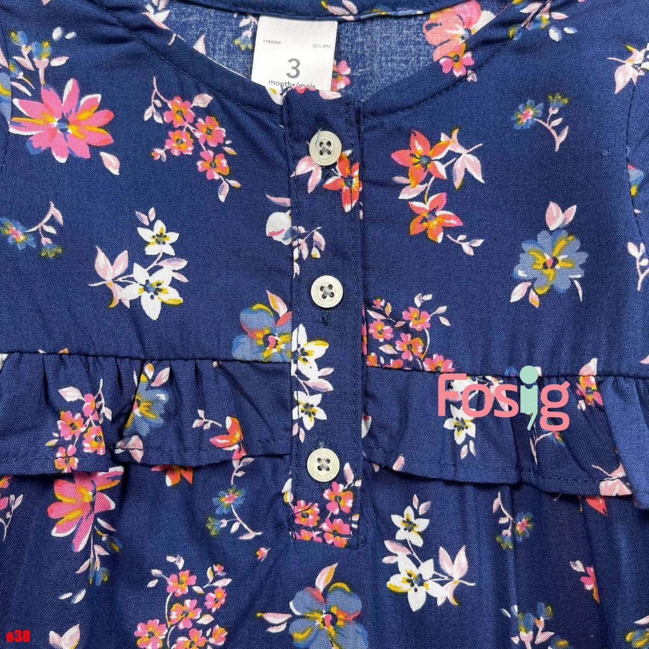  [4-5kg; 10-12kg] Áo thun cotton tay dài bé gái- Navy hoa nhỏ E38 