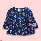  [4-5kg; 10-12kg] Áo thun cotton tay dài bé gái- Navy hoa nhỏ E38 