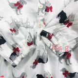 [3m] Áo thun cotton tay dài bé gái- Trắng chó nơ E38 