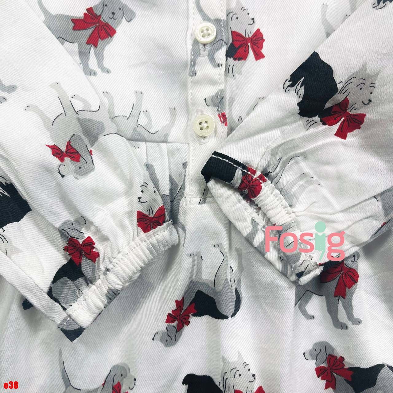  [3m] Áo thun cotton tay dài bé gái- Trắng chó nơ E38 