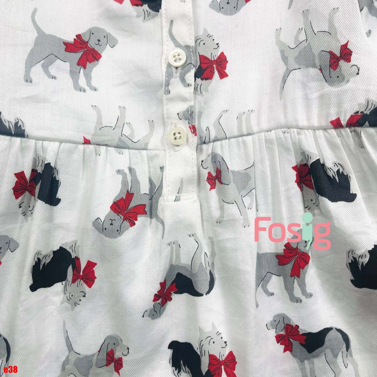 [3m] Áo thun cotton tay dài bé gái- Trắng chó nơ E38 