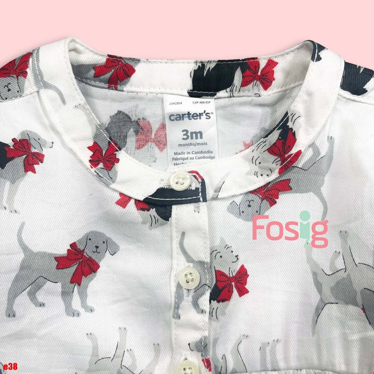  [3m] Áo thun cotton tay dài bé gái- Trắng chó nơ E38 