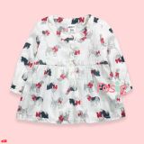  [3m] Áo thun cotton tay dài bé gái- Trắng chó nơ E38 