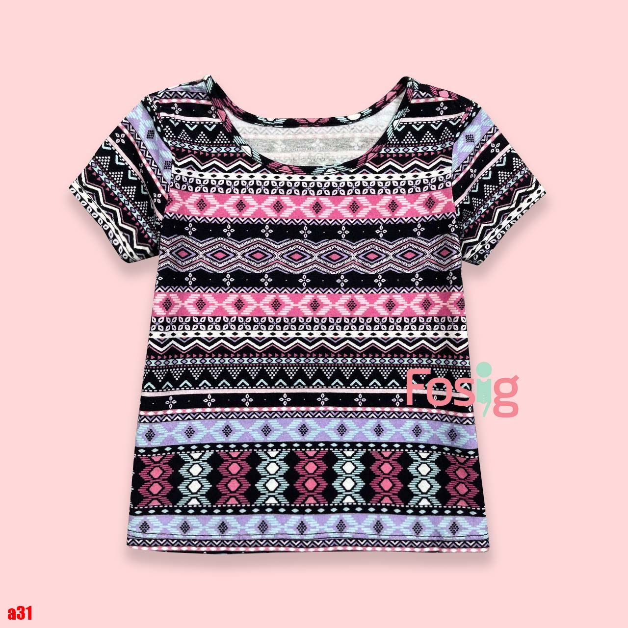  [9-17kg] Áo Thun Tay Ngắn Bé Gái PL APBG - Đen Thổ Cẩm 