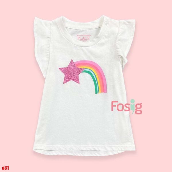  [14-15kg]  Áo Thun Tay Ngắn Bé Gái PL - Kem Cầu Vồng 