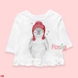  [4-6kg] Áo thun cotton tay dài bé gái- Trắng chim mũ đỏ e38 