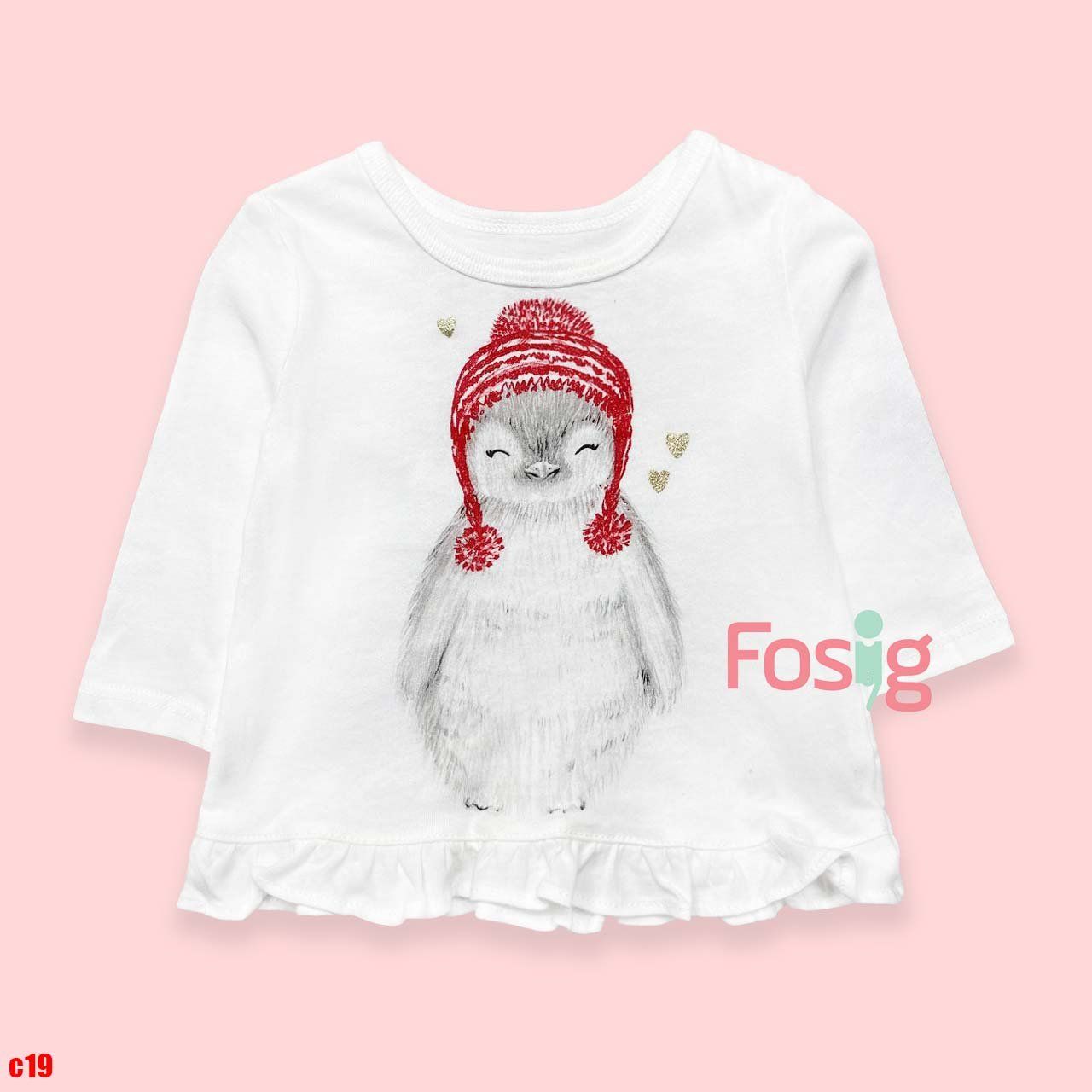  [4-6kg] Áo thun cotton tay dài bé gái- Trắng chim mũ đỏ e38 