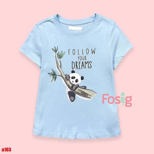  14-16kg 4T Áo thun mát nhẹ bé gái ON- Xanh trời gấu trúc A103 