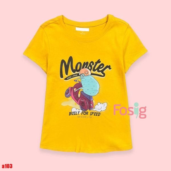  16-18kg 5T Áo thun mát nhẹ bé gái ON- Vàng chữ Monter A103 