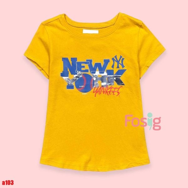  16-18kg 5T Áo thun mát nhẹ bé gái ON- Vàng New York A103 