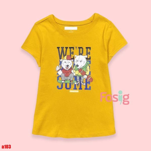  16-18kg 5T Áo thun mát nhẹ bé gái ON- Vàng gấu ván trượt A103 