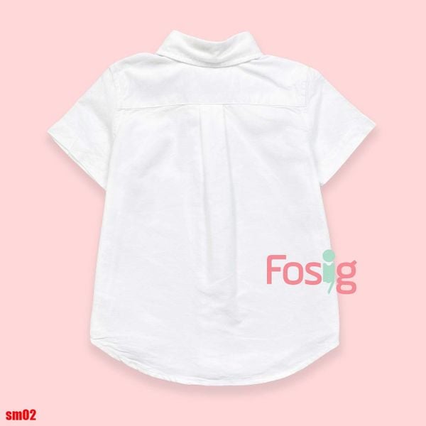  25-28kg 43-50kg] Áo Sơ Mi Tay Ngắn Bé Trai Polo - Trắng Trơn 