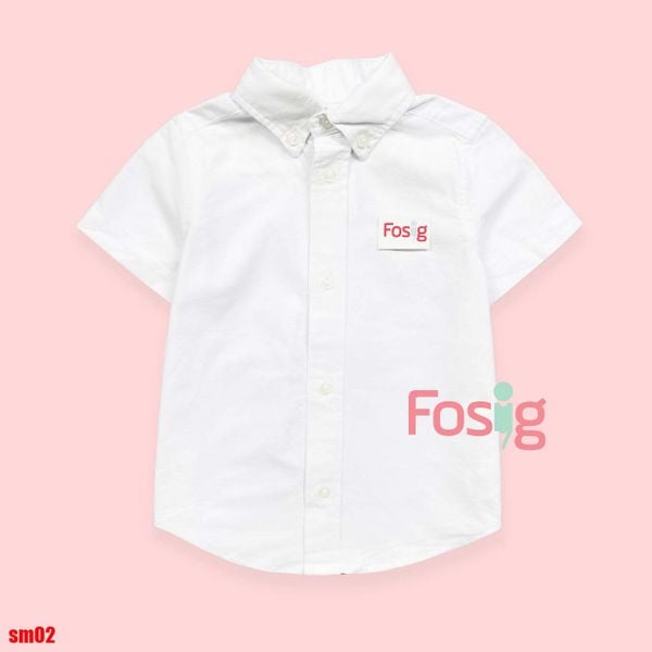  25-28kg 43-50kg] Áo Sơ Mi Tay Ngắn Bé Trai Polo - Trắng Trơn 