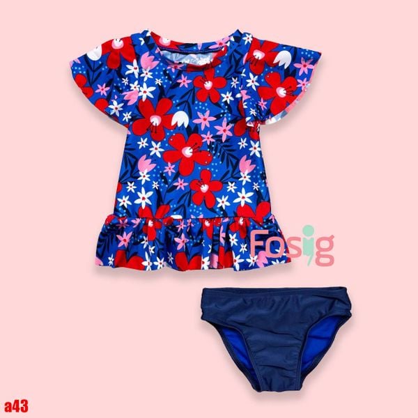  [9-20kg] Đồ Bơi 2 Mảnh Bé Gái CJ - Xanh Hoa Đỏ 