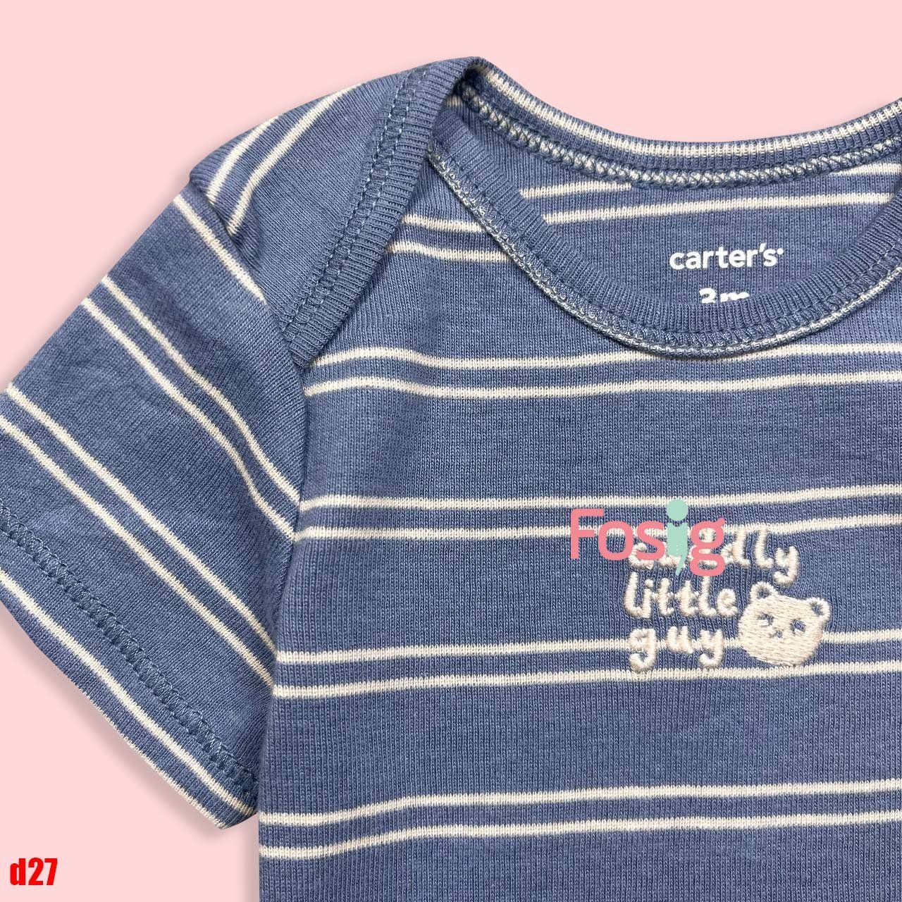  [ 4-5.5kg; 0-3M] Bodysuit Tay Ngắn Bé Trai Cter50 - Sọc Xanh Xám Gấu 