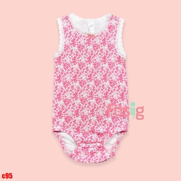  [12-18M] Bodysuit 3 Lỗ HM Bé Gái - Trắng Ren Hoa Hồng 