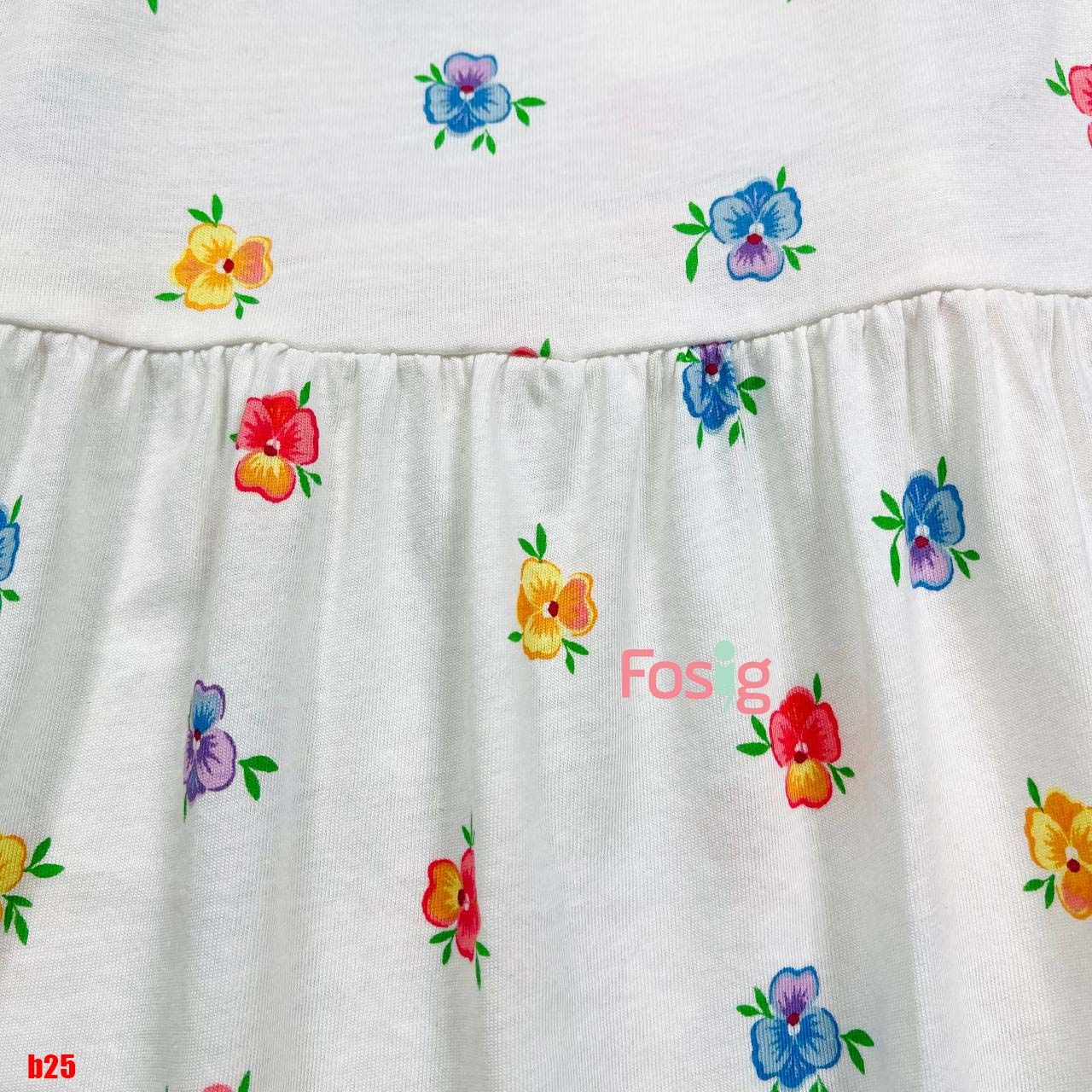  [16-17kg] Đầm thun coton Tay ngắn ON- Trắng hoa hồng cam B25 