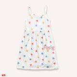  [16-17kg] Đầm thun coton Tay ngắn ON- Trắng hoa hồng cam B25 